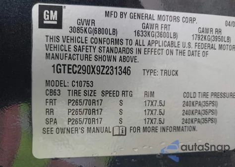 2009 GMC Sierra 1500 Sle z USA, uszkodzony, nr VIN 1GTEC290X9Z231346